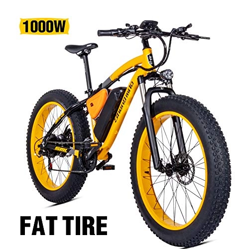 Electric Mountain Bike : Shengmilo 1000W Motor 26 Inch Mountain E- Bike, Electric Bicycle, 4 inch Fat Tire, ONE Battery Included (YELLOW)