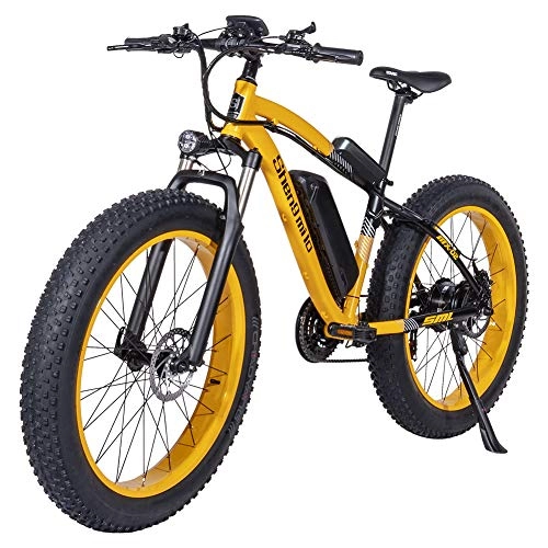 Electric Mountain Bike : Shengmilo 1000W Motor 26 Inch Mountain E- Bike, Electric Bicycle, 4 inch Fat Tire, Only One 17AH Battery Included (Yellow)