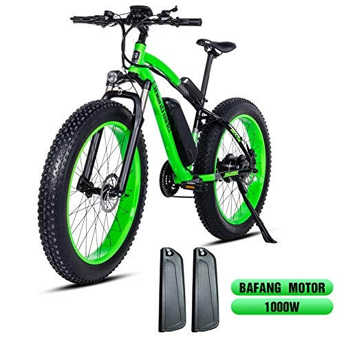 Electric Mountain Bike : Shengmilo 1000W Motor 26 Inch Mountain E- Bike, Electric Bicycle, 4 inch Fat Tire, SHIAMANO 21 Variable Speed, XOD Hydraulic Disc Brake, Inlcude 2 Batteries (Green)
