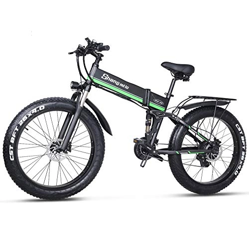 Electric Mountain Bike : Shengmilo 26" Electric Bike Adults, 4” Fat Tire Mountain Electric Bike, Removable 48V / 10Ah Lithium Battery, Shimano 21-Speed, Suspension Fork with Lock
