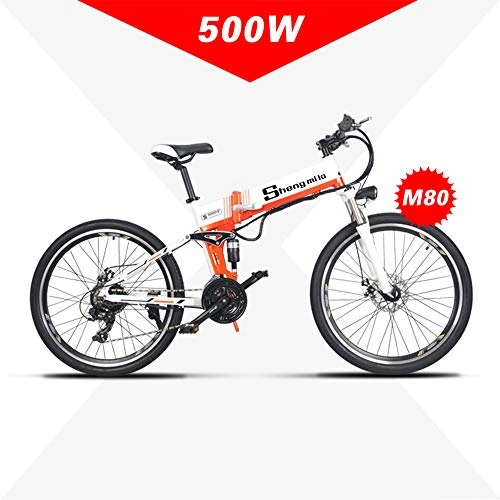 Electric Mountain Bike : Shengmilo 500w / 350w Electric mountain bike 12.8ah Mens ebike Folding mtb bicycle Shimano 21speeds (orange 500w)