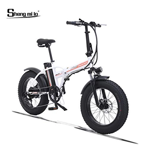 Electric Mountain Bike : Shengmilo 500W Electric Foldable Bicycle Mountain Snow E-bike Road Cycling, 4 inch Fat Tire, SHIMANO 7 Variable Speed, 13ah Battery Included (White)