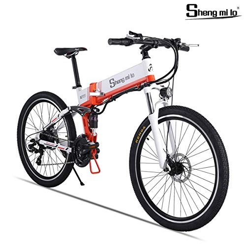 Electric Mountain Bike : Shengmilo 500W Motor Electric Folding Bike, SHIMANO 21 Speed, 26 Inch Mountain E- Bike, 13ahLithium Battery Included (WHITE)
