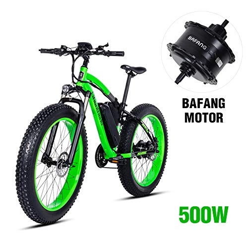 Electric Mountain Bike : Shengmilo Bafang Motor 26 Inch Mountain E- Bike, Electric Folding Bicycle, 4 inch Fat Tire (Green)