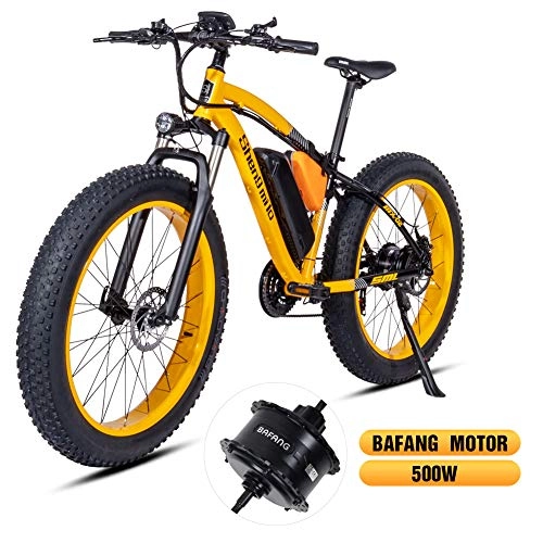 Electric Mountain Bike : Shengmilo Bafang Motor 26 Inch Mountain E- Bike, Electric Folding Bicycle, 4 inch Fat Tire (Yellow)