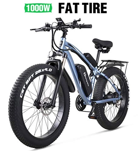Electric Mountain Bike : shengmilo Ebike 1000W Fat tire 26" inch e-bike 48V 13A battery Mountain Bike Electric Bike with 21-speed Hydraulic disc brakes (blue)