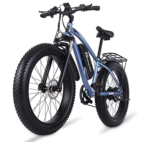 Electric Mountain Bike : Shengmilo Electric Bike, MX02S Electric Bikes For Adults 26 * 4.0 Fat Tire e-bike, 17Ah Battery, Shimano 7 Speed E Bikes For Men, Blue
