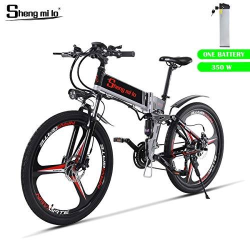 Electric Mountain Bike : Shengmilo Electric Foldable Bike, 26 Inch Integrated Wheel Mountain Road E- Bike, 48V / 350W Lithium Battery Included (BlACK)