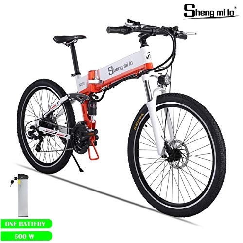 Electric Mountain Bike : Shengmilo Electric Folding Bike, 26 Inch Mountain E- Bike Spoke Wheel Road Bicycle, 48V / 500W Lithium Battery Included(WHITE)