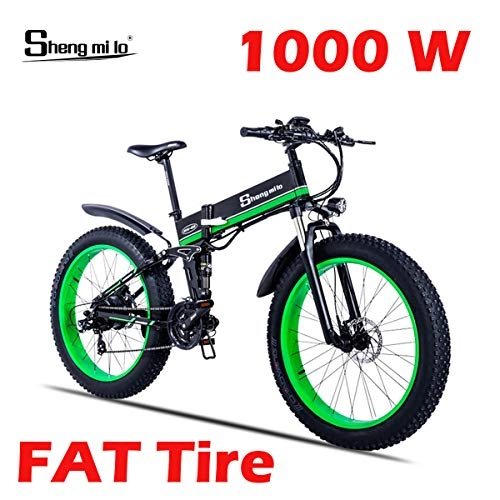 Electric Mountain Bike : Shengmilo Electric Folding Bike, 26 Inch Mountain Snow E- Bike, 1 PCS 48V / 13Ah Lithium Battery Included(GREEN)