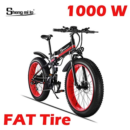 Electric Mountain Bike : Shengmilo Electric Folding Bike, 26 Inch Mountain Snow E- Bike, 1 PCS 48V / 13Ah Lithium Battery Included(Red)