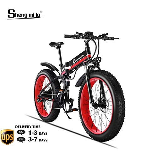 Electric Mountain Bike : Shengmilo Electric Folding Bike, 26 Inch Mountain Snow E- Bike, 48V / 13Ah Lithium Battery Included(Red)
