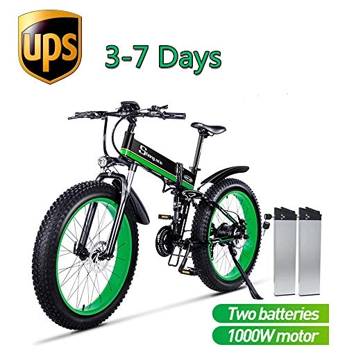 Electric Mountain Bike : Shengmilo-MX01 26 Inches Electric Snow Bike, 1000W 48V 13ah Folding Fat Tire Mountain Bike MTB Shimano 21 Speed E-bike Pedal Assist Lithium Battery Hydraulic Disc Brakes Contains Two Batteries