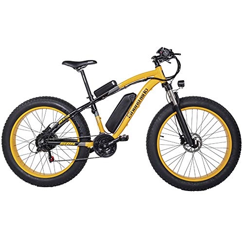 Electric Mountain Bike : SHENGMILO MX02 26 Inch Fat Bike, 21 Speed Electric Bicycle, 48V 17Ah Large Capacity Battery, Lockable Suspension Fork, 5 Level Pedal Assist (Yellow, 17Ah + 1 Spare Battery)
