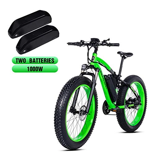 Electric Mountain Bike : Shengmilo MX02 26-inch Fat Tire Electric Bicycle, 48v 1000w Electric Snow Bicycle, Shimano 21-speed Mountain Ebike, Lithium Battery Hydraulic Disc Brake, With Two Batteries (Green)