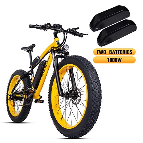Electric Mountain Bike : Shengmilo MX02 26-inch Fat Tire Electric Bicycle, 48v 1000w Electric Snow Bicycle, Shimano 21-speed Mountain Ebike, Lithium Battery Hydraulic Disc Brake, With Two Batteries (Yellow)