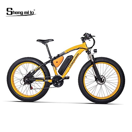 Electric Mountain Bike : Shengmilo-MX02 26inch Fat Tire Electric Bike 1000W / 500W Beach Cruiser Mens Women Mountain e-Bike Pedal Assist 48V 17AH Battery (Yellow (one battery), China 1000W Motor)