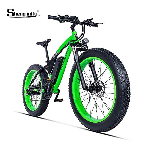 Electric Mountain Bike : Shengmilo MX02 eBike, Fat E-Bike, 1000 W, 48 V, 17 AH (Green)