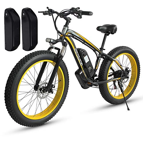 Electric Mountain Bike : Shengmilo MX02, Electric Bike, 1000W Motor, 26inch Fat ebike, 48 V 17 AH Battery (MX02 Yellow(1000w)+Spare Battery)