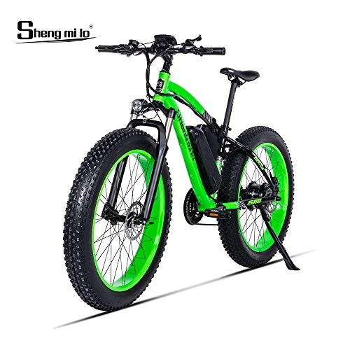 Electric Mountain Bike : Shengmilo-MX02 Electric Bike BAFANG 500w Electric Mountain Bike Fat Bike 26 * 4.0 Tire (greenWith throttle)