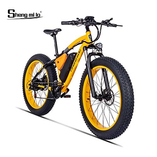Electric Mountain Bike : Shengmilo-MX02 Electric Bike BAFANG 500w Electric Mountain Bike Fat Bike 26 * 4.0 Tire (yellowWithout throttle)