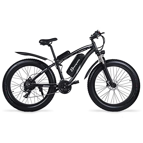 Electric Mountain Bike : SHENGMILO MX02S Adult Folding Electric Bicycle, 26*4.0 Fat Tire Electric Bicycle with 1000W Motor 48V 17AH Battery, Commuter or Mountain Bicycle, 7 / 21 Shift Lever Accelerator (Black, No spare battery)
