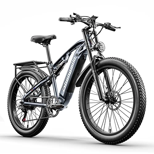Electric Mountain Bike : Shengmilo MX05 Full Suspension Electric Bicycle, 26 Inch Electric Bike, E-Mountain Bike, 48V / 15AH Removable Battery, SHIMANO 7-Speed, BAFANG Motor, Dual hydraulic disc brakes