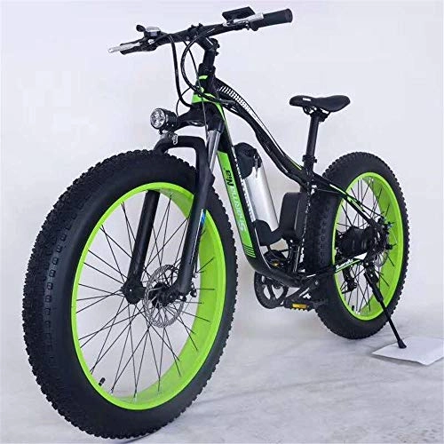 Electric Mountain Bike : Shiyajun 26 inch aluminum alloy mountain bike fat tire snowmobile power bike men and women variable speed bicycles-Green 26 inches x 17 inches