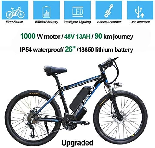 Electric Mountain Bike : Smisoeq Adult electric bicycles, movable Ip54 waterproof 500W 48V / 13Ah 1000W of aluminum electric bicycles, mountain bikes lithium ion battery / electric bicycle commuting