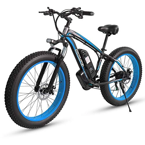 Electric Mountain Bike : Smisoeq Electric mountain bike, three loop modes, full suspension fork, bike tire 26 * 4.0, 1000w 48V electric mountain bike with a rear seat (Color : Blue B)