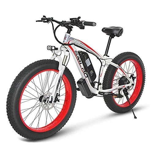 Electric Mountain Bike : SMLRO 26" Electric Mountain Bicycles for Adults, 48V 13Ah 500W Fat Tire E Bikes 21-Speed Gear, 3 Working Modes, White