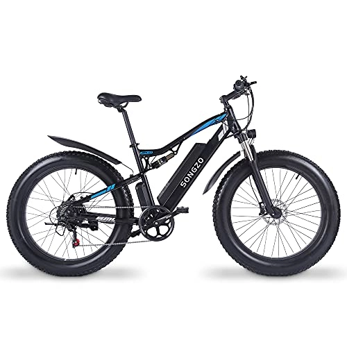 Electric Mountain Bike : SONGZO Adult Electric Bicycle 26 inch Fat Tire Electric Mountain Bike With 48V 17AH Lithium ion Battery and Dual Shock Absorbers