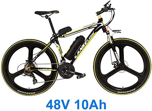 Electric Mountain Bike : SSeir26 inch 5 level auxiliary 48V strong battery electric bicycle with 3.5 inch large bicycle computer 21 speed mountain bike, Black Yellow 10A