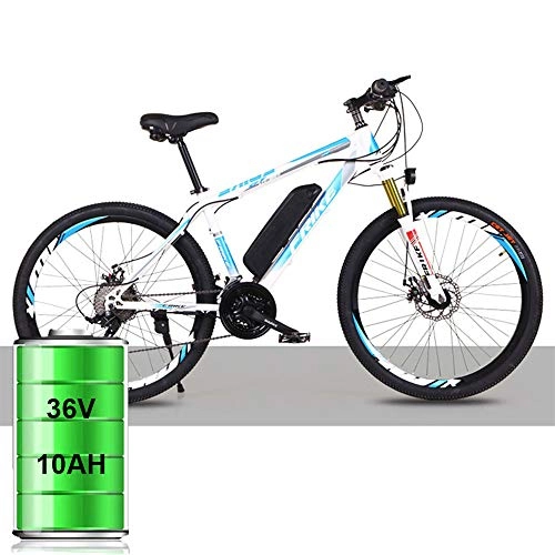 Electric Mountain Bike : St.mary An Upgraded Version of An Electric Mountain Bike with A 21 / 27 Shift System 36V Lithium Battery 8AH / 10AH 26 Inches, blanc bleu, 27speed flagship
