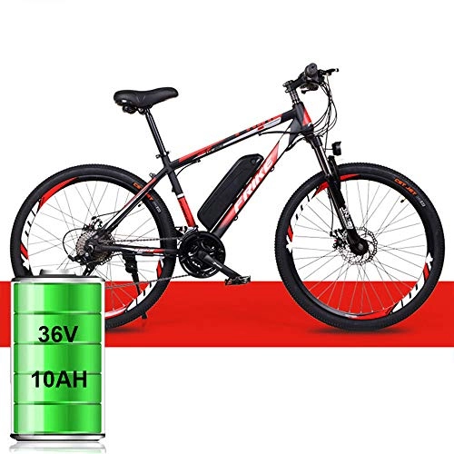 Electric Mountain Bike : St.mary An Upgraded Version of An Electric Mountain Bike with A 21 / 27 Shift System 36V Lithium Battery 8AH / 10AH 26 Inches, Noir rouge, 27speed flagship