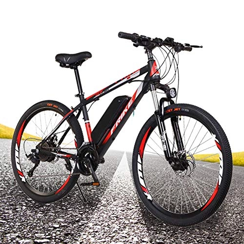 Electric Mountain Bike : Starsmyy Adults Electric Mountain Bike 26-Inch 250W Hybrid Bicycle 36V 10Ah Off-Road Tire Disc Brake Mountain Bike with Front Fork Suspension And Lighting, Black+Red