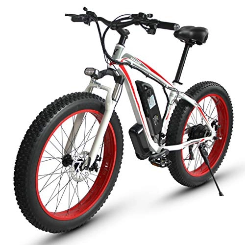 Electric Mountain Bike : sunyu Electric Bikes for Adult, 4.0" Tires 21 Speed hybrid, 48V 18AH 1000 W Removable Lithium-Ion Battery Mountain Ebike for Menswhite / red