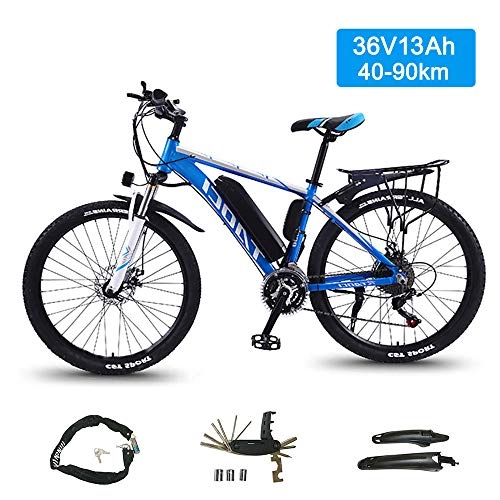 Electric Mountain Bike : Super-ZS Electric Mountain Bike, Outdoor Travel 26 Inch 36V13Ah Lithium Battery Battery Life 80km Aluminum Alloy Frame Adult Electric Assisted Off-road Bicycle