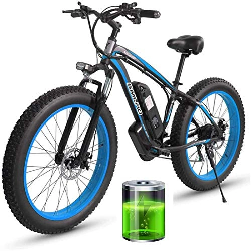 Electric Mountain Bike : SXTR 26'' Electric Mountain Bike with Removable Large Capacity Lithium-Ion Battery (48V 8Ah 350W 500W 1000W), Electric Bike 21 Speed Gear and three Working Modes (Blue)