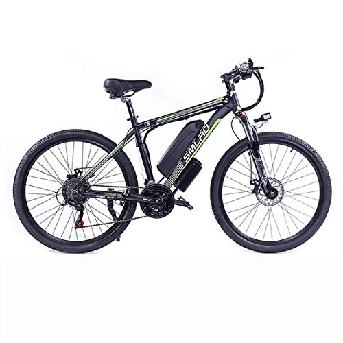 Electric Mountain Bike : T-XYD Hybrid Mountain Bike, 48V 350W Adult Electric Bicycle, 21 Speed Variable 26Inch, Snow Road Cruiser Motorcycle with LED Headlights, black green