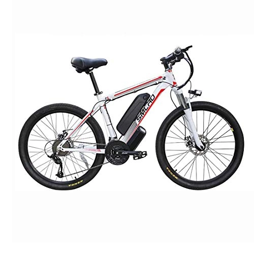 Electric Mountain Bike : T-XYD Hybrid Mountain Bike, 48V 350W Adult Electric Bicycle, 21 Speed Variable 26Inch, Snow Road Cruiser Motorcycle with LED Headlights, white red