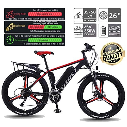 Electric Mountain Bike : TANCEQI 26'' Electric Mountain Bike with 30 Speed Gear And Three Working Modes, E-Bike Citybike Adult Bike with 350W Motor for Commuter Travel, Red