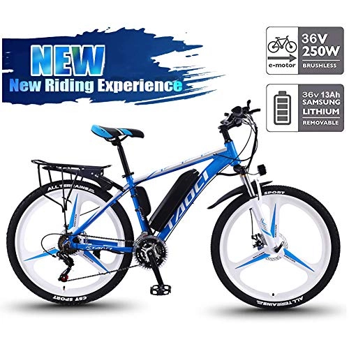 Electric Mountain Bike : TANCEQI 26" Electric Trekking / Touring Bike for Adult, Magnesium Alloy Ebikes Bicycles All Terrain, Fat Tire MTB 30 Speed Gear Commute / Offroad Electric Bicycle for Men Women, Blue