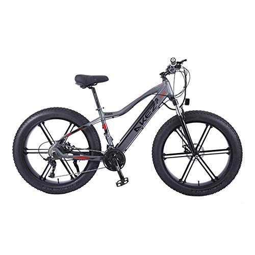 Electric Mountain Bike : TANCEQI Electric Bike 26 Inches Folding Fat Tire Snow Mountain Bicycle with Super Magnesium Alloy Integrated Wheel, Premium Full Suspension And 27 Speed Gear, Gray