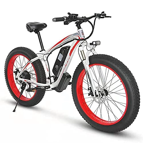 Electric Mountain Bike : TERLEIA Electric Bike 350W Motor Front And Rear Disc Brakes All Terrain Snow Cross-Country Electric Bike 26" Mountain Electric Bicycle for Adults 21 Speed Fat Tire E-Bike, White red, 36V 10Ah