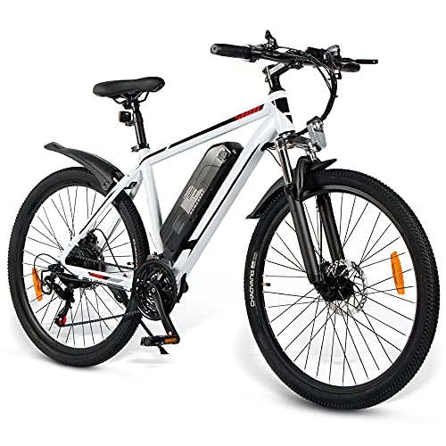 Electric Mountain Bike : TGHY Electric Mountain Bike 26" E-MTB Pedal Assist 36V 350W Motor Removable 10Ah Lithium-ion Battery 7 Speed E-Bike for Men Adults Double Disc Brakes Full Suspension Fork, White