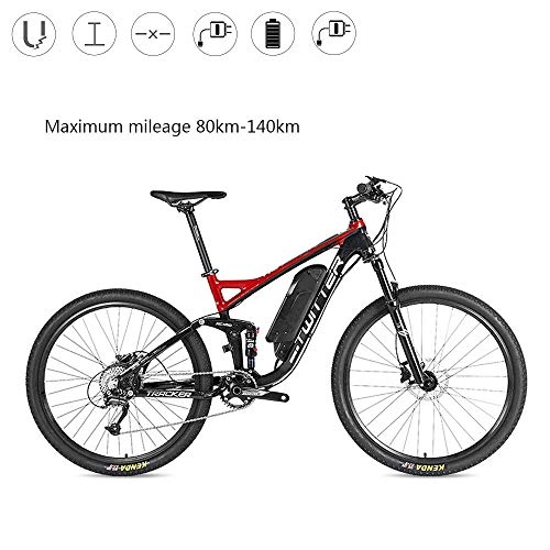 Electric Mountain Bike : TIKENBST Rear Drive 36V10ah Electric Bicycle Aluminum Alloy Electric Bicycle Oil Disc Brake Electric Bicycle Soft Tail Full Suspension Electric Power Mountain Electric Bicycle, Red