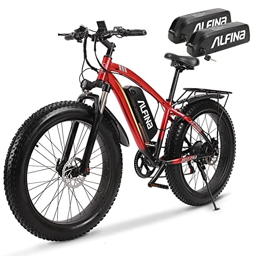 Electric Mountain Bike : VLFINA Two 48V17AH removable batteries, electric mountain bike with 26" fat tyres, hydraulic oil brakes with pedal rear tailstock, EU delivery (With 2 batteries)