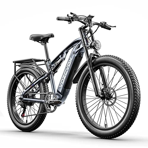 Electric Mountain Bike : VOZCVOX Electric Bikes Electric Mountain Bike for Adults 26IN EBike, 48V15Ah Battery, 3.0IN Fat Tire, Full Suspension, Shimano 7 Speed, Range Up To 60KM