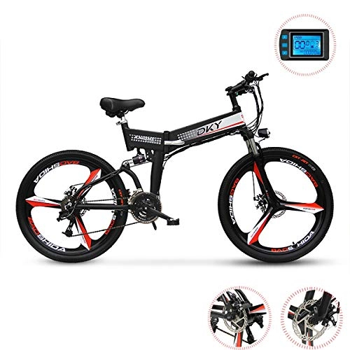 Electric Mountain Bike : W&TT 26 inch Electric Mountain Bike, Adult 48V 250W Folding E-bike Citybike Commuter Bicycle 24 Speeds with LED LCD Blue Light Smart Meter, Disc Brakes and Suspension Shock Absorber Fork